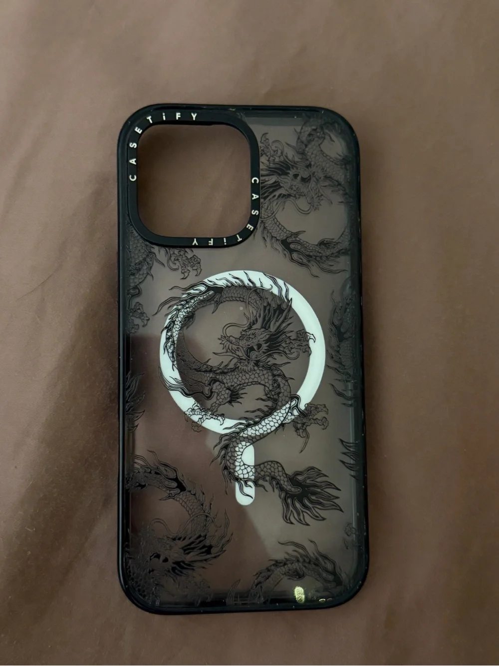 Casetify Black Clear Case with White Dragon Motif ( IPHONE 16 PRO MAX )